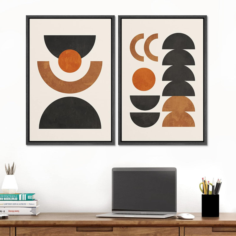 Art moderne bohème de style abstrait Mid-Century, Noir, H 24 po x l 16 po