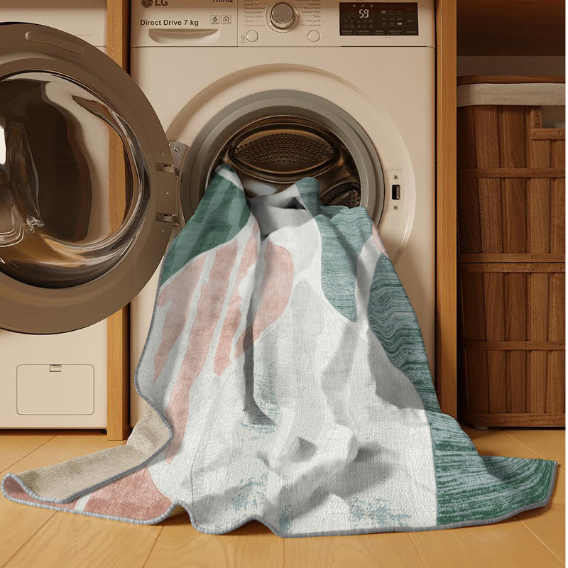 Tapis gris aquarelle lavable à la machine, Rectangulaire 8 pi x 10 pi