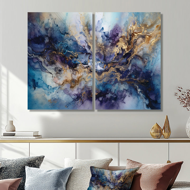 Encre liquide dorée captivante liquide I - mauve moderne, 2 pièces, Wrapped Canvas, Does Not Apply, 20'' H x 24'' W