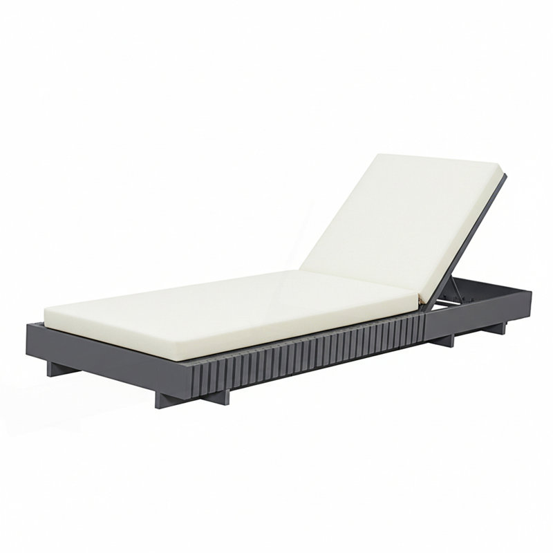 1PC Outdoor Chaise Lounge With Water-Repellent Cushion, Modern Patio Sun Lounger, White