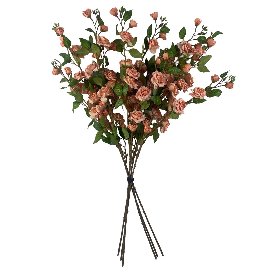 Leaf Pack Of 6 X 90Cm Artificial Pink Rose Stem, Orange - Image 6