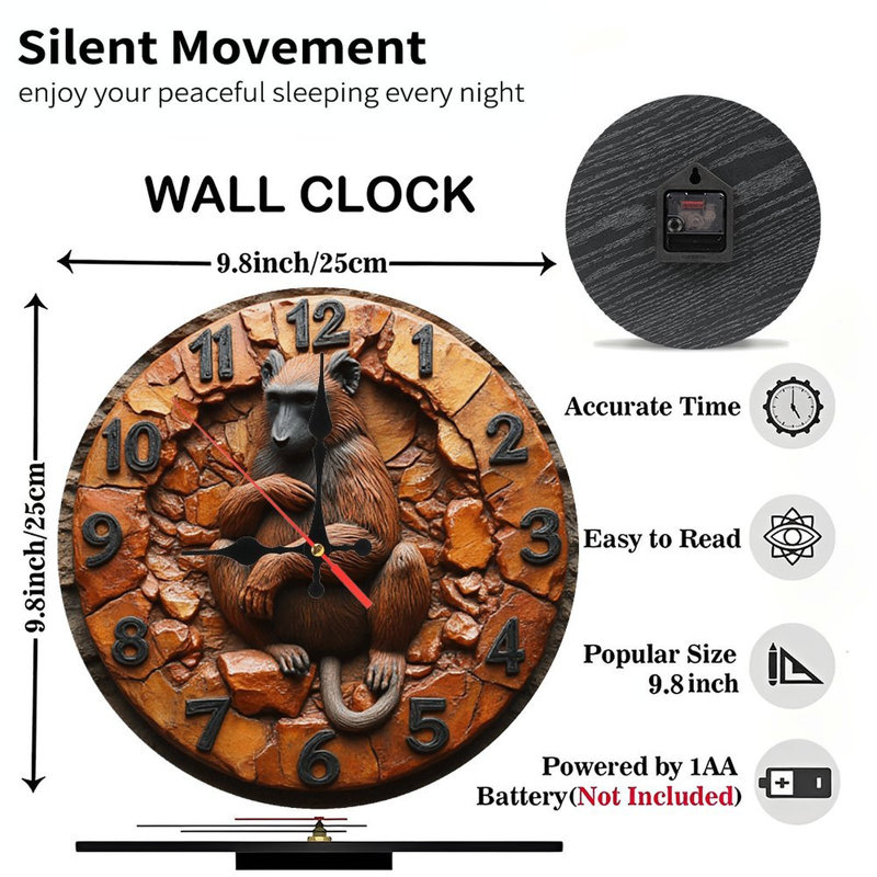 Horloge murale en bois babouin