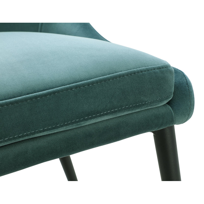 Linen Blend Metal Side Chair Dining Chair, Smoked Green, Black