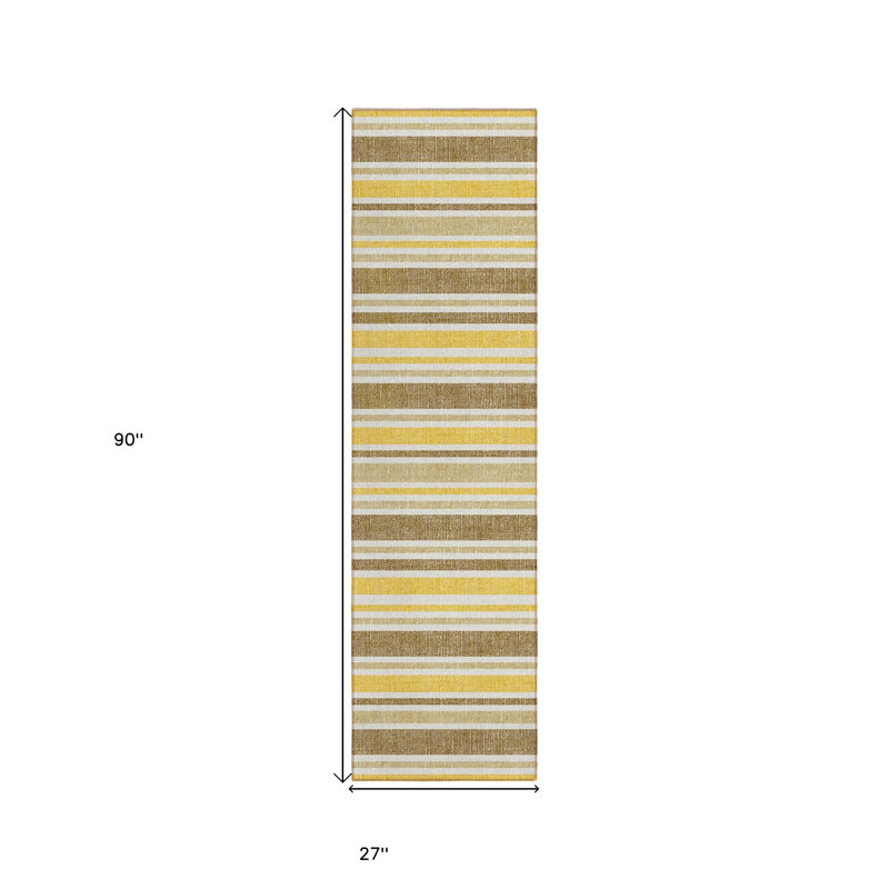 8' Runner Brown and Orange Striped Washable Non Skid Indoor Outdoor Runner Rug