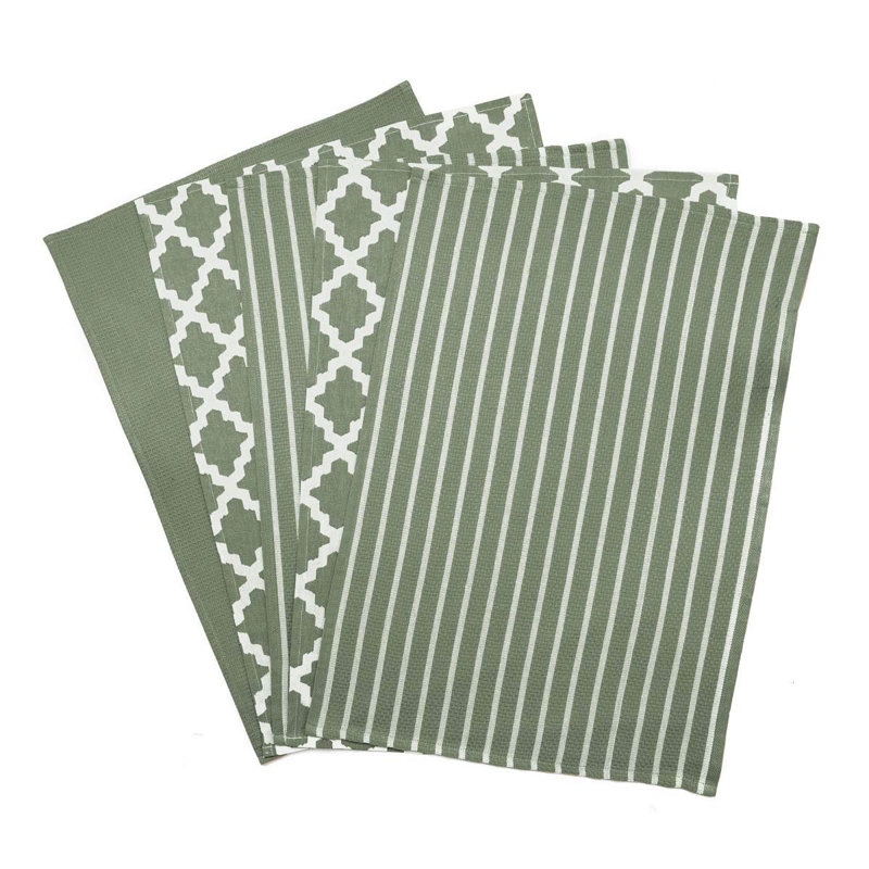 Cotton Waffle Tea Towel Set Kitchen Towel, Black/Sage/Red