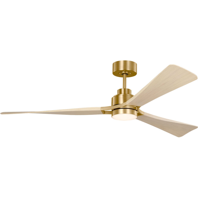 Trillium Smart 60 LED Ceiling Fan, Washed White Oak, Burnished Brass