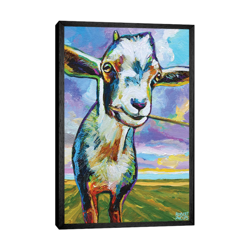 Theo The Goat In The Field 1 Piece Painting on Canvas, 66.04 cm H x 45.72 cm W, Black Framed