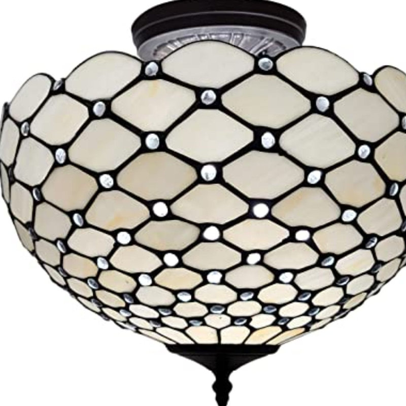 Plafonnier semi-encastré noir et blanc style Tiffany