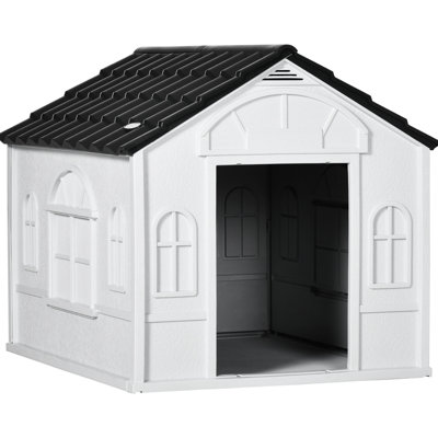 Niche moyenne pour chien - gris, imperméable, fonction de ventilation, abri mignon, facile à assembler à l'intérieur et à l'extérieur