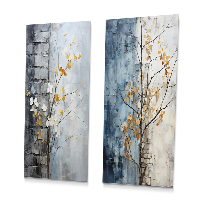 Minimaliste granit feuilles de raisin - ensemble de 2 reproductions d'art mural en métal plantes, H 32 po x l 32 po