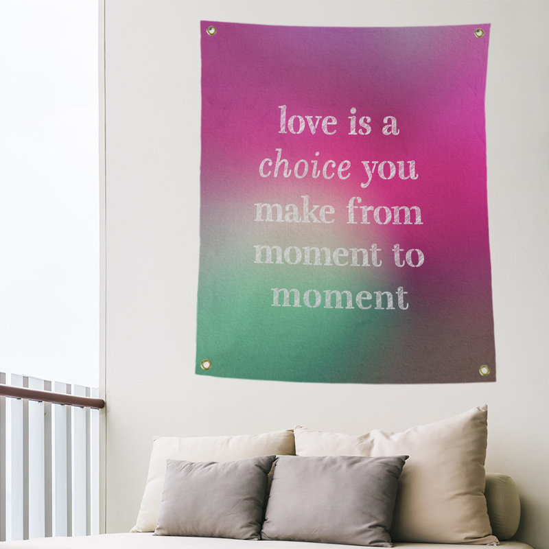 Tapisserie de polyester, l’amour d’écriture est un choix de citation, H 80 po x l 59 po, Fuchsia / vert