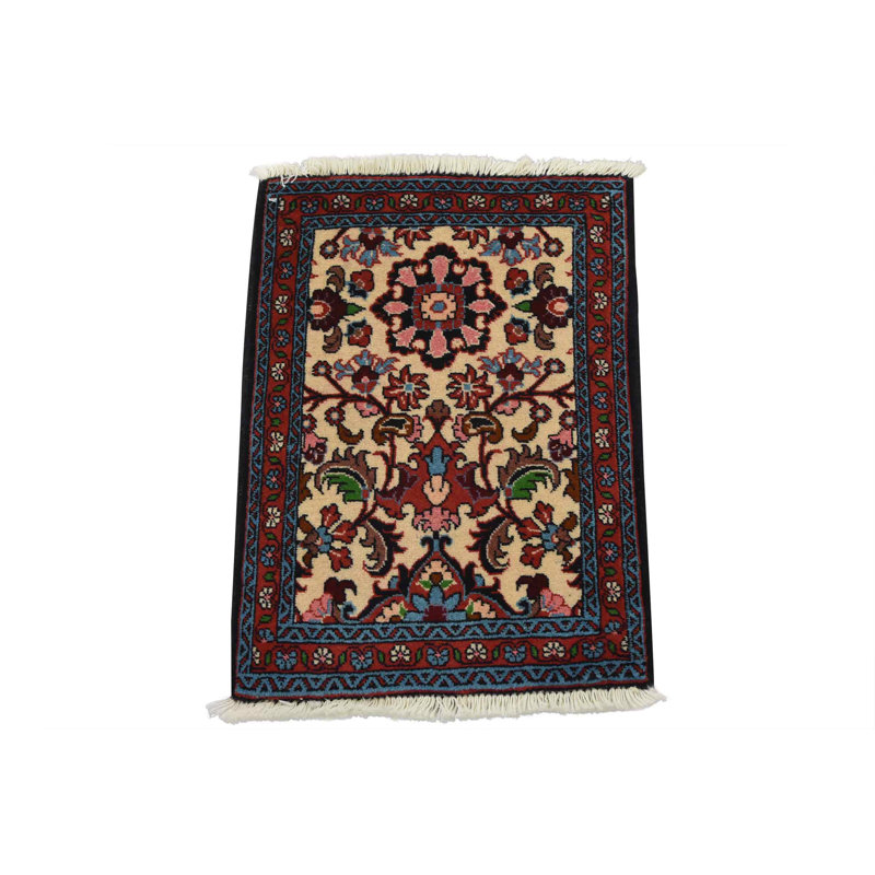 Tapis traditionnel ivoire en laine noué à la main de 1 pi 5 po x 1 pi Bidbar