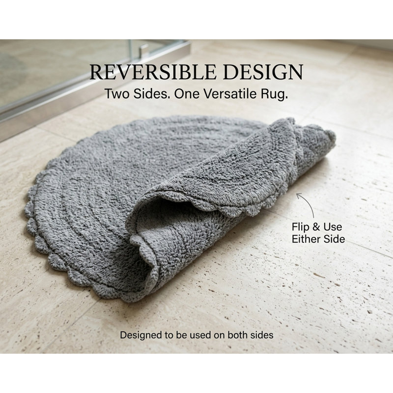100% Cotton Reversible cute Crochet  Bath Rug, Gray