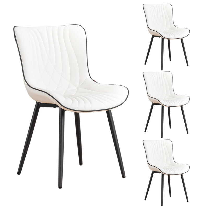Lynnsey Tufted Leather Upholstered Dining Modern Wingback Side Chairs with Metal Legs, White