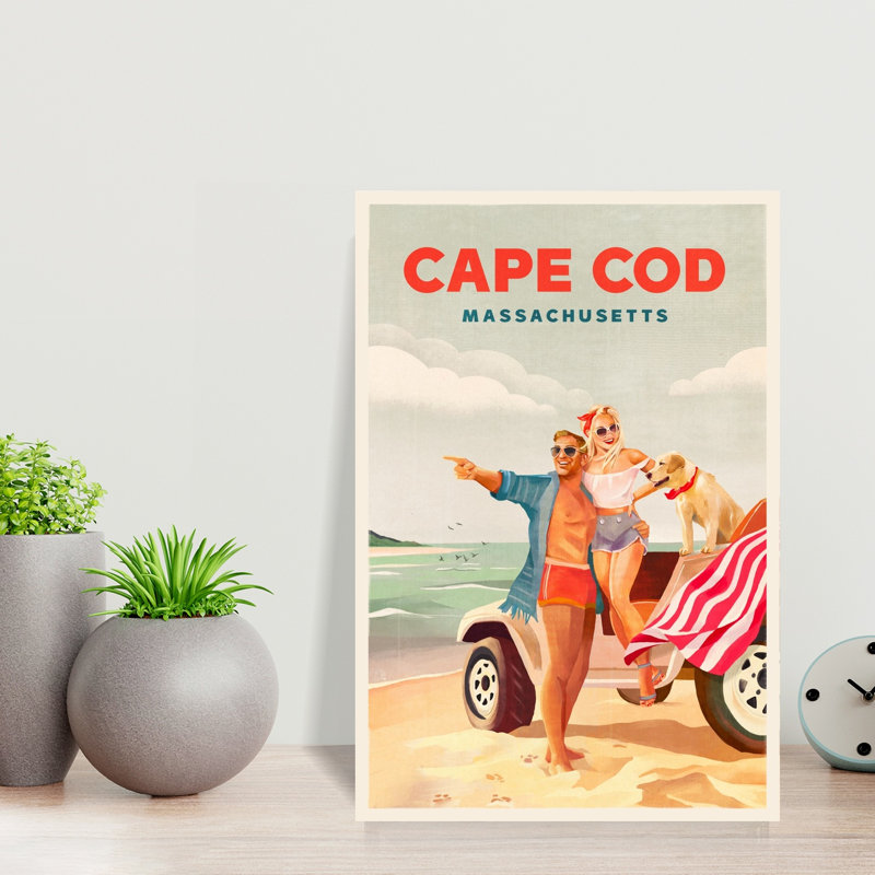 Cape Cod Massachusetts Summer Beach Art Retro Vintage Abstract Dog Coastal Wall Art Print 1 Piece Wrapped Canvas Wall Art