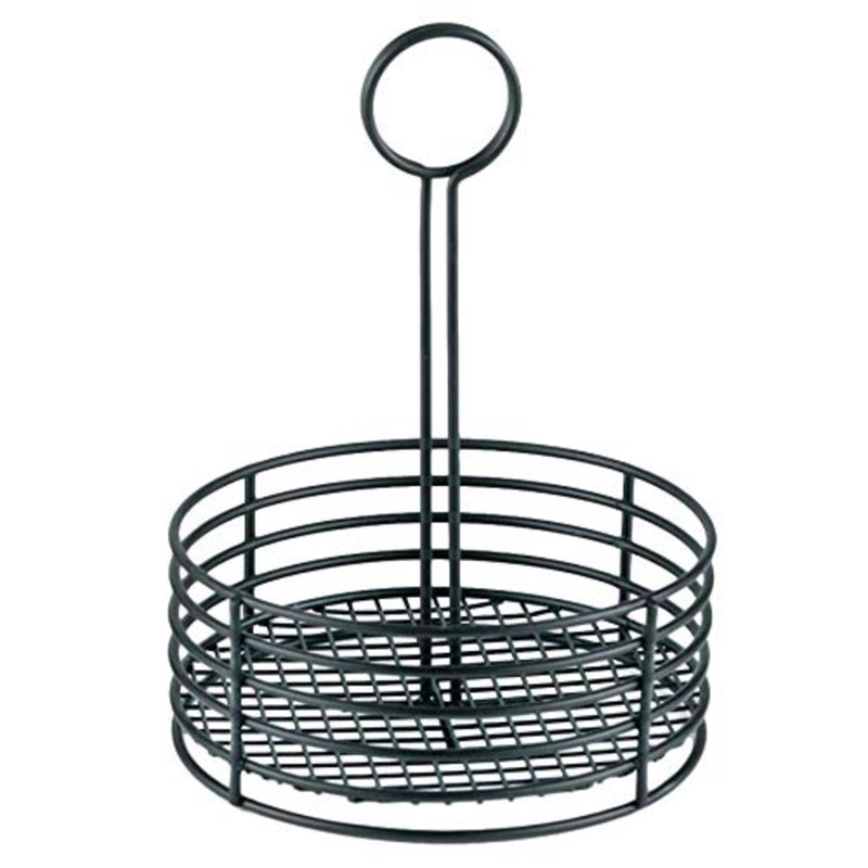 Black Round Stainless Steel Condiment Caddy Iron Polytetrafluoroethylene Coated Table Caddies Collection