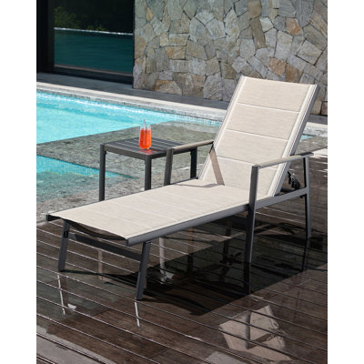 Chaise longue de piscine, chaise longue d'extérieur en aluminium avec coussin épais, mobilier de piscine extérieur avec dossier réglable en 6 positions, chaise longue pour terrasse ou patio.
