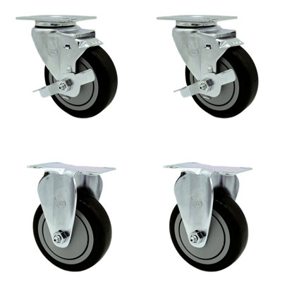 4 Piece Polyurethane Caster Set with Brake