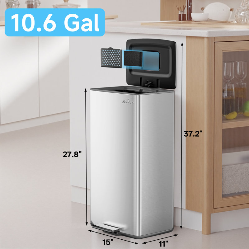 Poubelle à pédale robuste avec couvercle 10,6 gallons Mvm , Argent argent