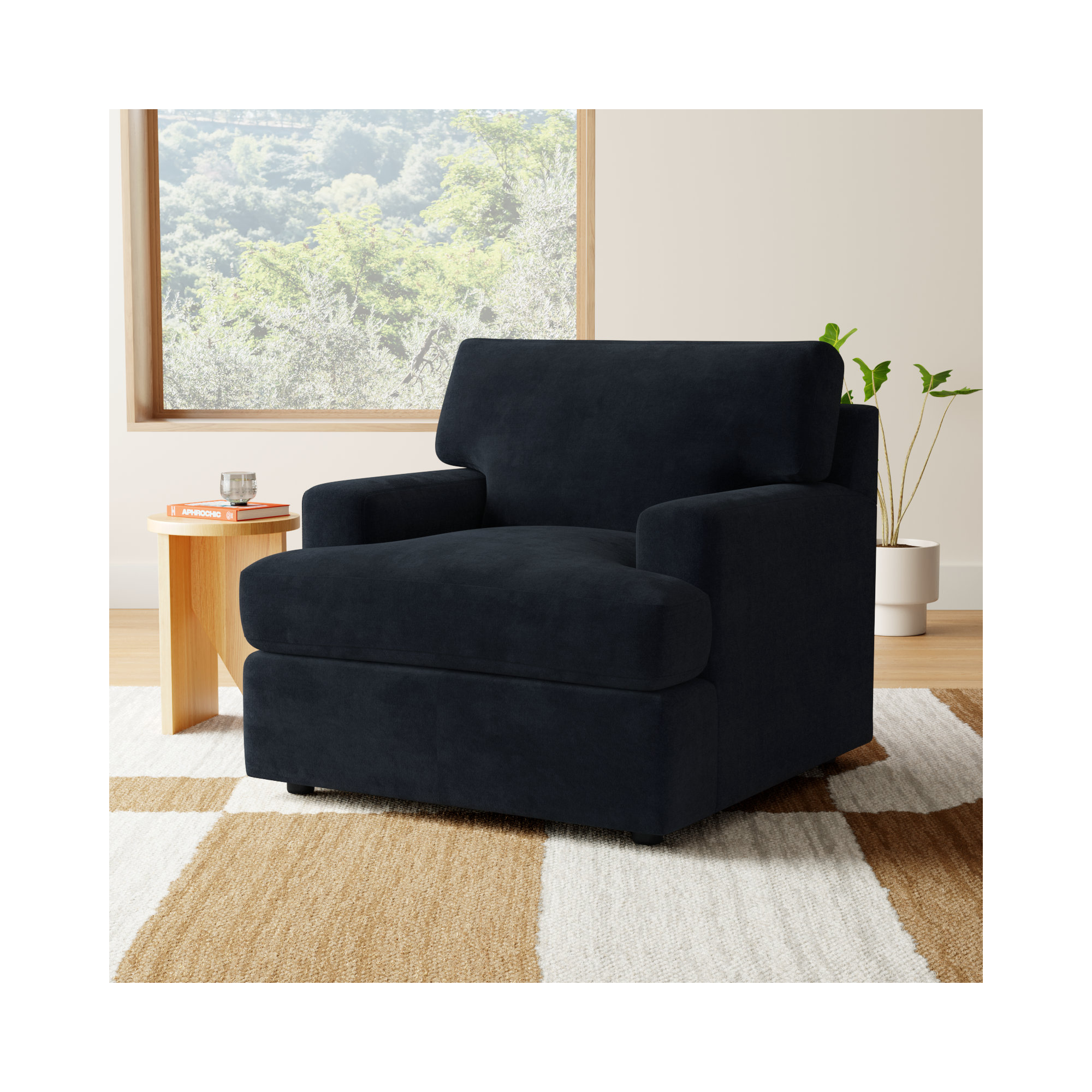 Cleo Upholstered Custom Accent Chair, Bella Ink Blue Performance Velvet
