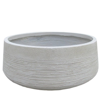 Garden Bowl Planter, Lightweight Ribbed Reinforced Stone Frostproof Outdoor Plant Pot, Planter with Drainage Holes, Bonsai Pot, Shallow Planter