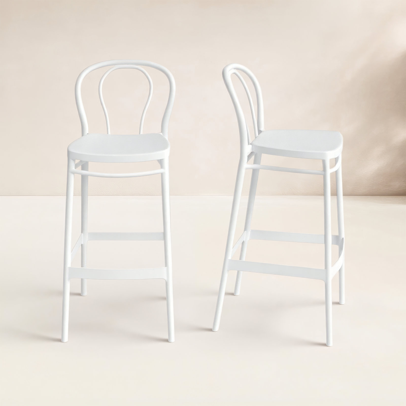 Farrah 41.7'' Solid Back Outdoor Bar Stool, White, Counter Stool (25.6" Seat Height)