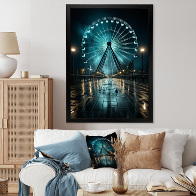 Teal Ferris Wheel Nighttime Thrills " Teal Ferris Wheel Nighttime Thrills " Mixed Media Print