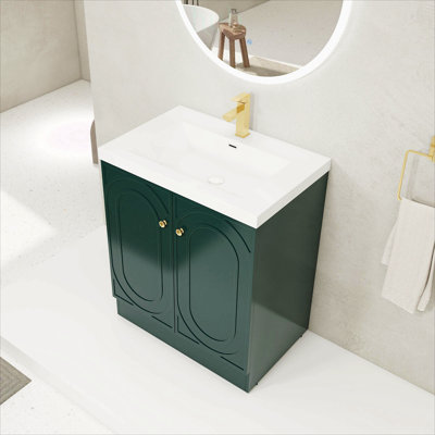 Meuble-lavabo autoportant de 76 cm avec lavabo en résine et 2 portes d'armoire à fermeture en douceur, idéal pour les salles de bains modernes et un rangement efficace