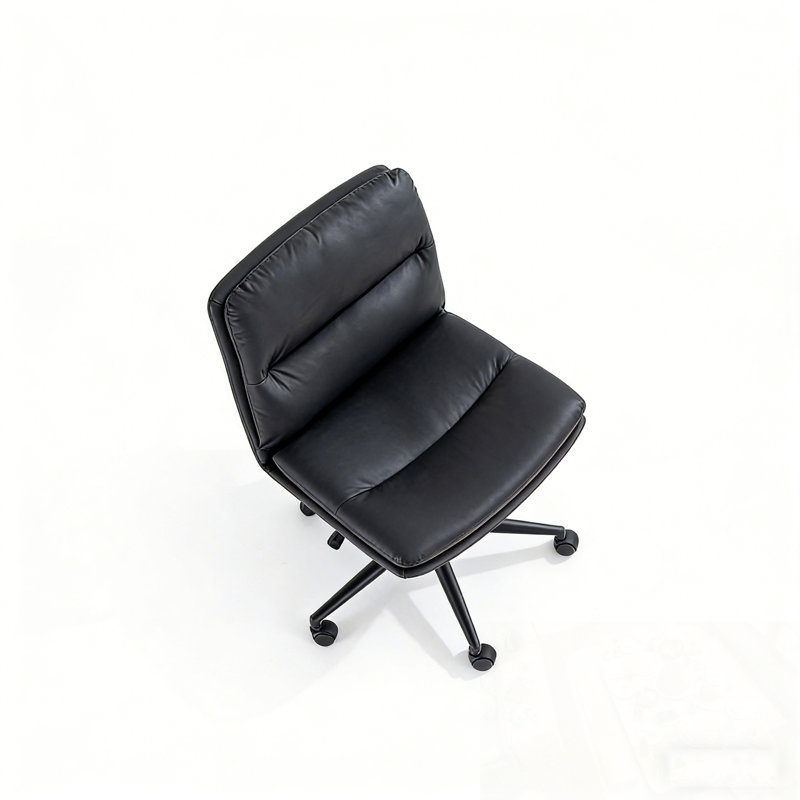 Chaise de bureau pivotante sans accoudoirs en cuir polyuréthane avec base en métal, Noir
