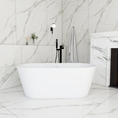 59" Glossy White Acrylic Freestanding Soaking Bathtub