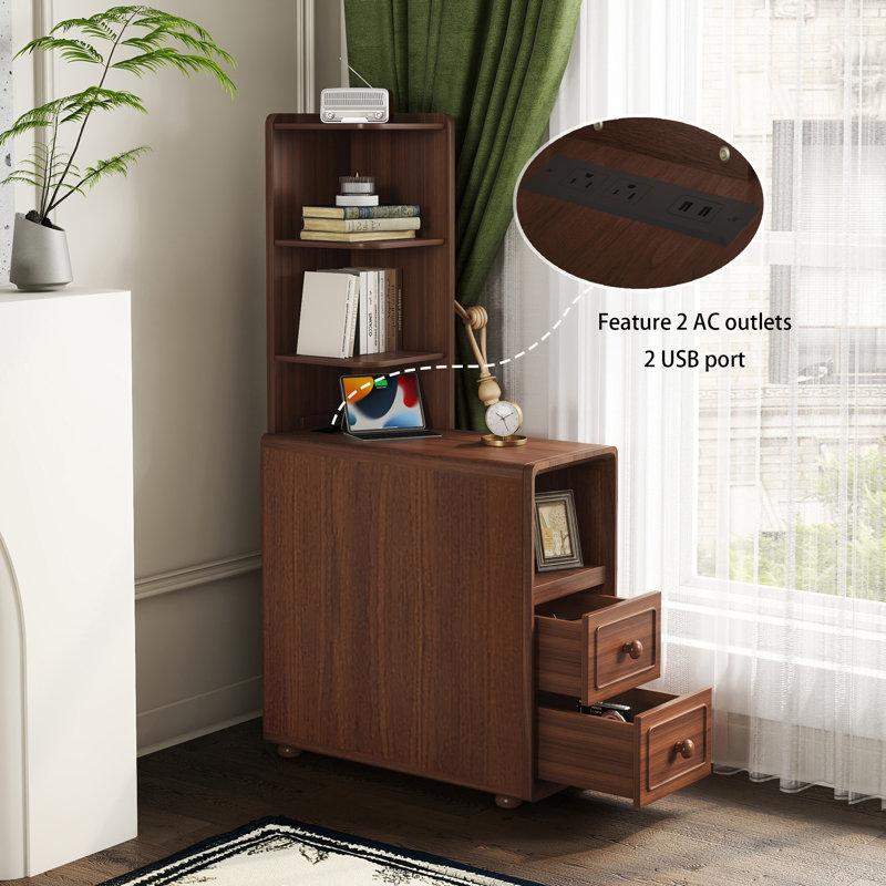 End Table With Drawers, Corner Table With Open Shelves, Tall Side Table For Bedroom And Corner