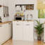 Armoire de rangement blanche avec 2 tiroirs, bac inclinable et tablettes réglables - Organisateur multifonctionnel pour la cuisine, la salle à manger et le salon