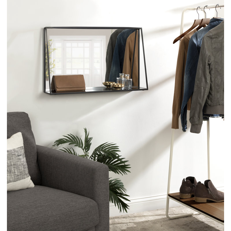 Miroir décoratif avec tablette Carlyssa, Noir, 16 po x 28 po