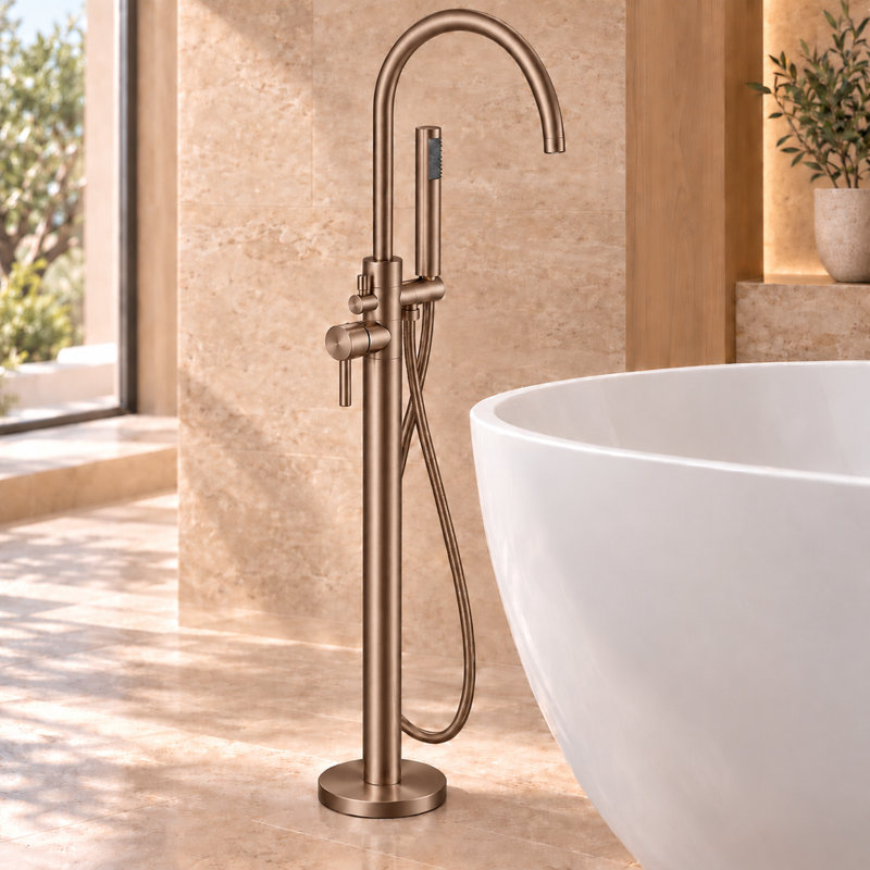 1 Handle Floor Bath Shower Mixer Bath Filler with Diverter, Bronze