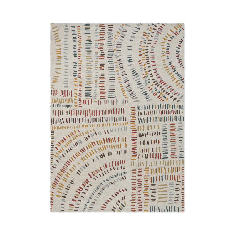 Frescoes Handmade Wool Abstract Area Rug, Rectangle 6'7 x 9'2