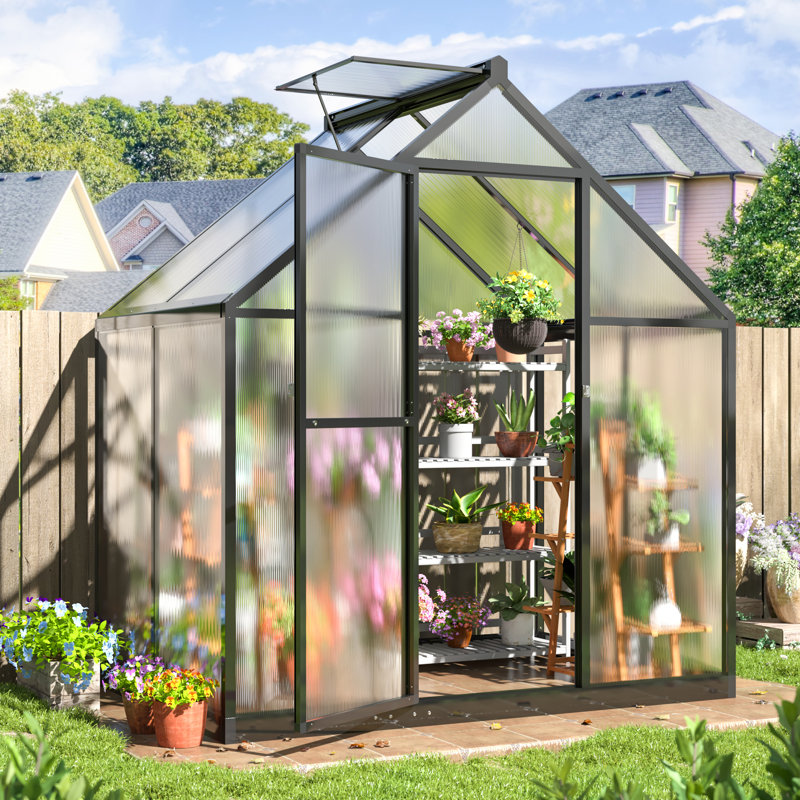 VIWAT Polycarbonate Garden Greenhouse with UV Protection and Aluminum Frame, 6x4