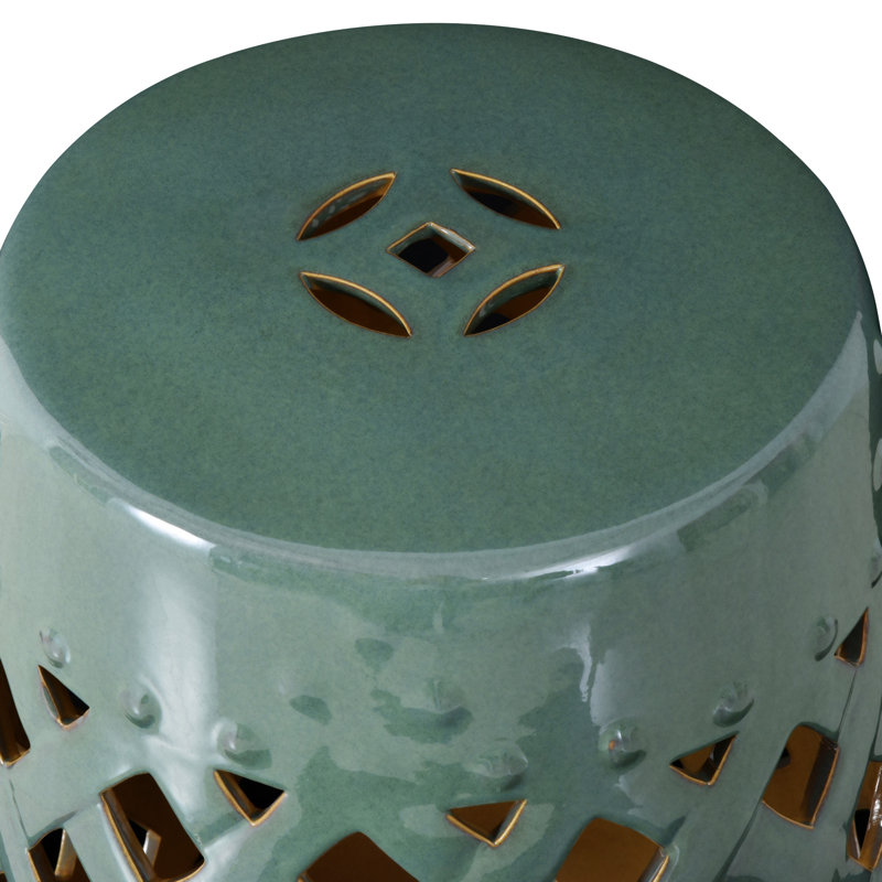 Outsunny 13" X 18" Garden Stool With Woven Lattice Design & Glazed Strong Materials Decorative End Table