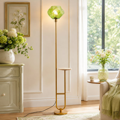 Lampe sur pied moderne à 1 lumière avec abat-jour en verre ondulé incurvé, lampe sur pied de 65 pouces de hauteur avec 3 000 blancs chauds, pour le salon, la chambre à coucher, le bureau et le coin (ampoule incluse)