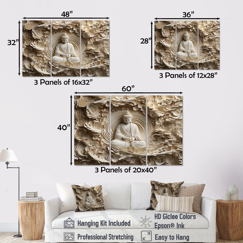 Simple bouddhisme statue I - ensemble d'art mural sur toile bouddhisme, Toile tendue, H 32 po x l 48 po
