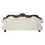 Beige Fabric & Cherry Finish Sofa W/5 Pillows