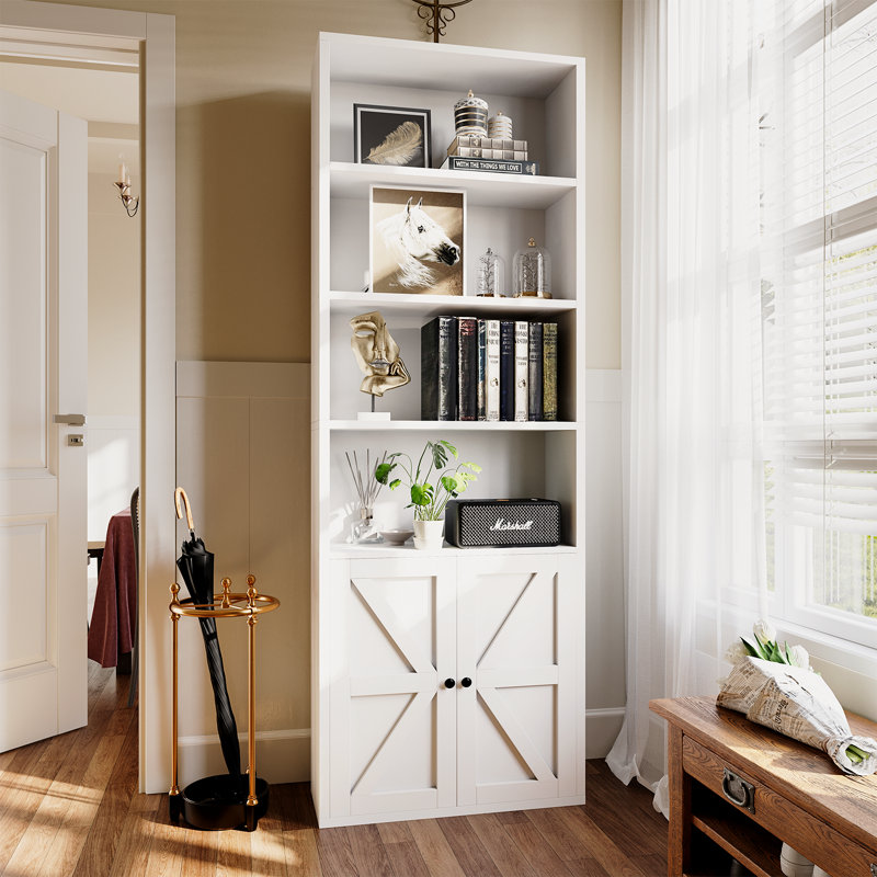 Bibliothèque de rangement avec portes Tiranke, Blanc, (6 tablettes) H 71,2 po x l 21,8 po x P 9,3 po