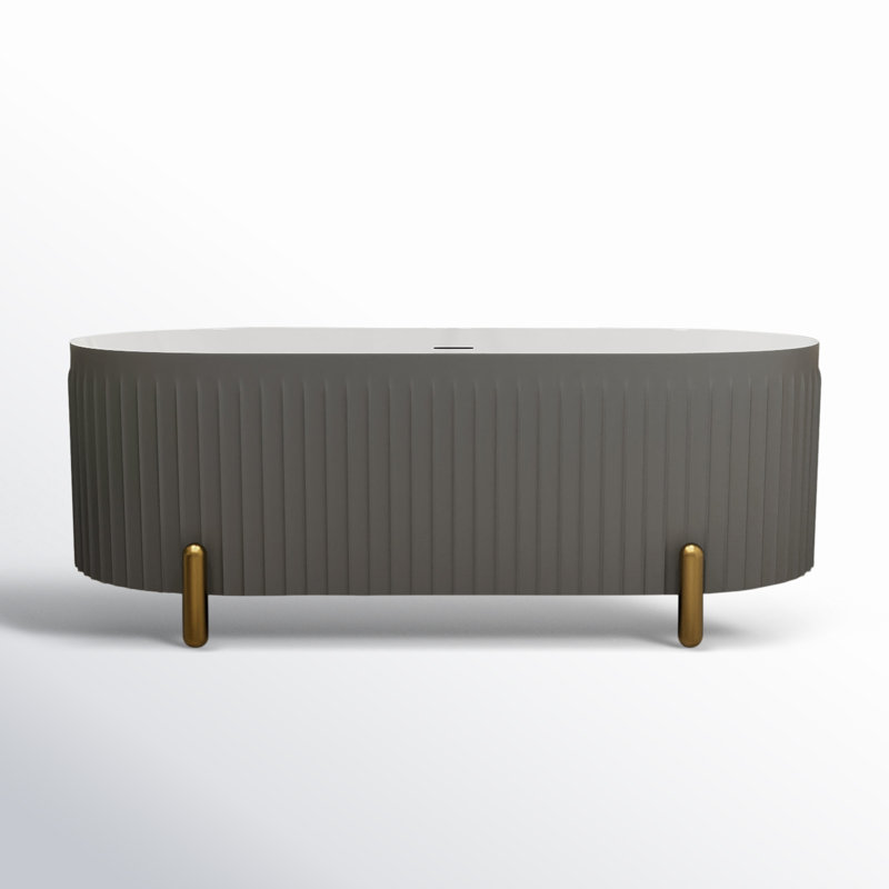 Colour 67" L x 31" W Fluted Freestanding Soaking Acrylic Bathtub with Chrome Drain and Overflow, Gray