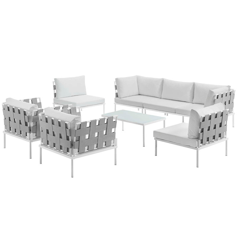 Ensemble de canapé modulaire d'extérieur en aluminium 8 pièces Harmony, Blanc