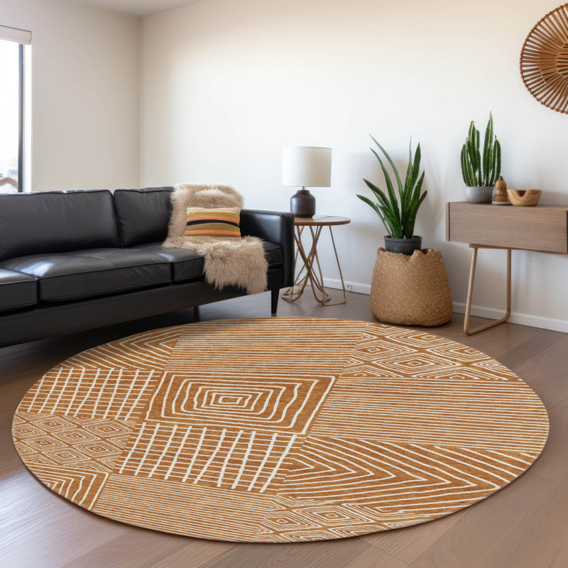 Premium Machine Washable Corry AMF1044 Geometric Rug, Rond 8 pi