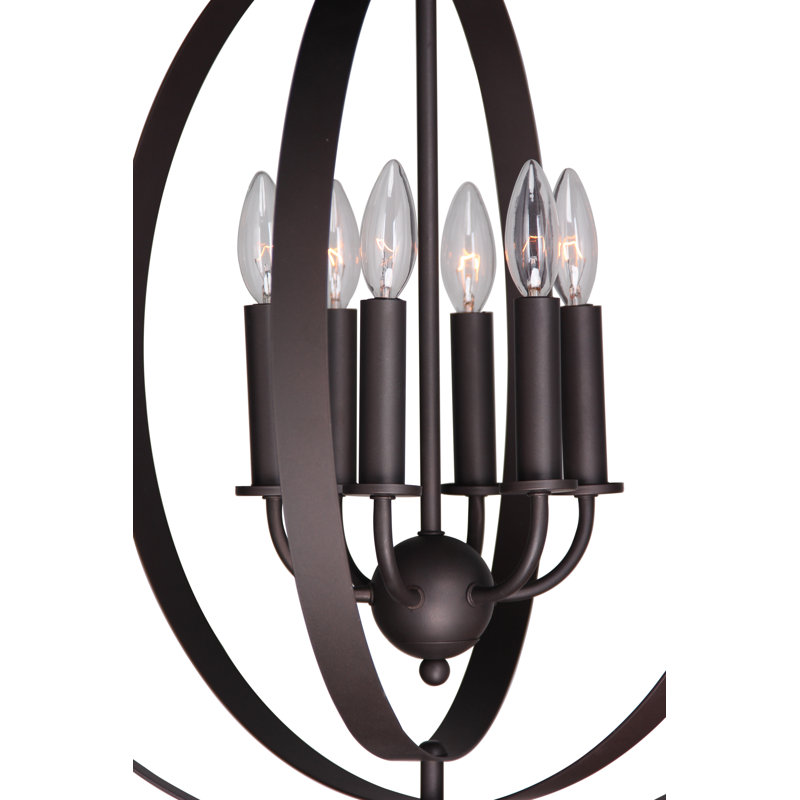 Lustre de globe 6 lumières de style bougie Lando, Bronze