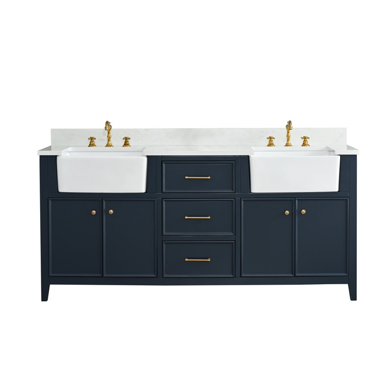 Aisa 72" Double Bathroom Vanity, Indigo Blue/Brushed Gold