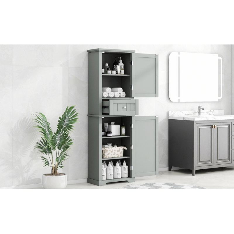 Stylish Storage Cabinet For Bathroom, Freestanding Storage Cabinet, Tall Bathroom Cabinet With Drawer And Adjustable Shelf