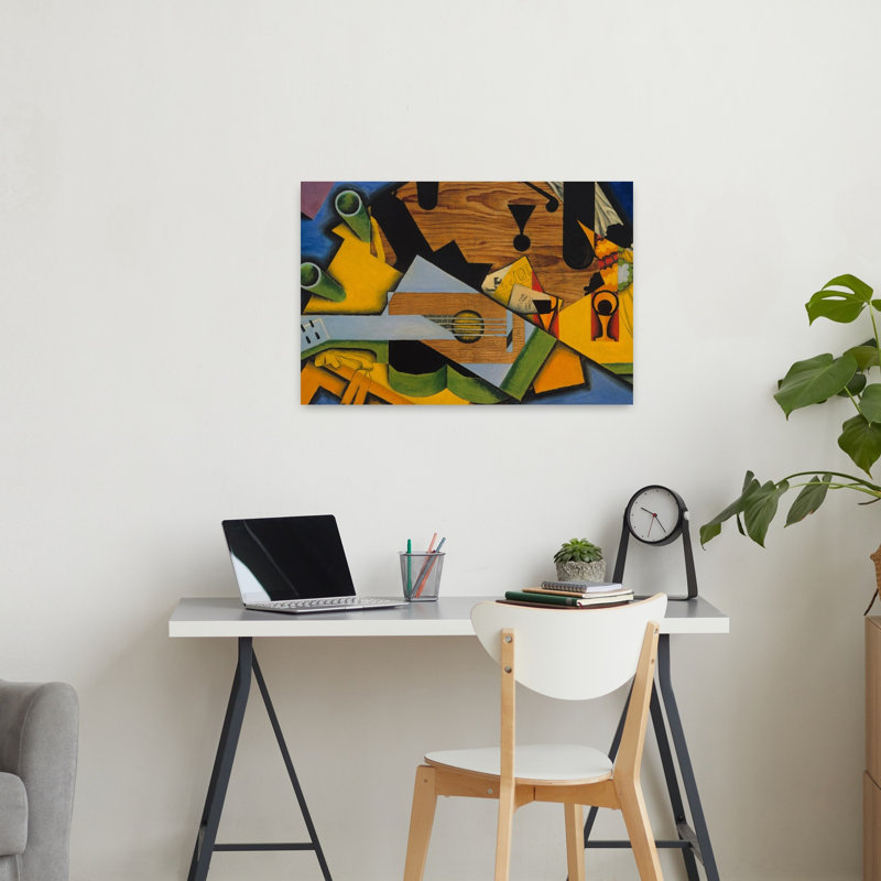 Nature morte à la guitare, 1913 - Estampe murale abstraite contemporaine représentant des fruits, H 24 po x l 36 po