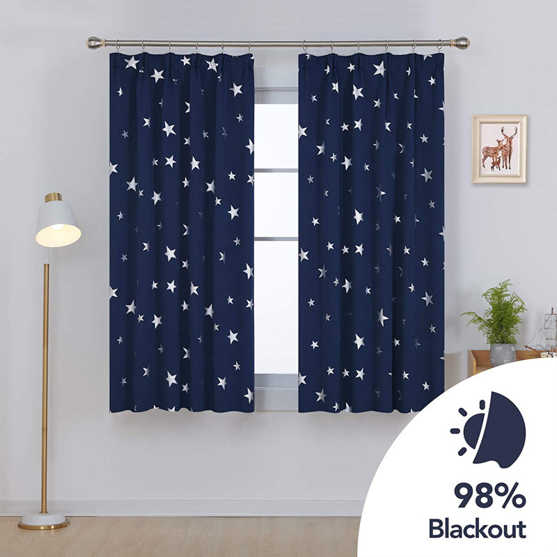 Room Darkening Curtain Pair, 132 W x 214 D cm, Navy Blue