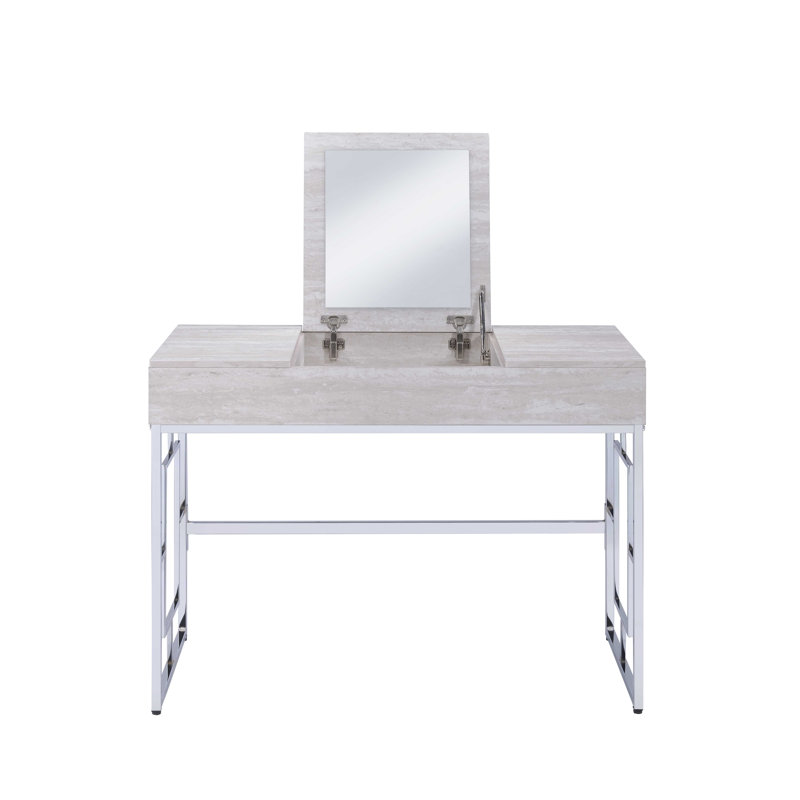 Jaiswal Contemporary 44"L Rectangular Vanity Desk with Mirror and USB, Chrome